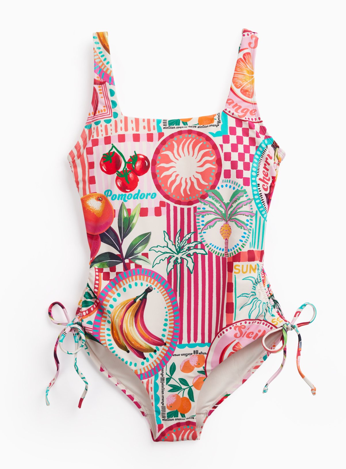 Pink Postcard Print Square Neck Swimsuit 14 - Image 3 thumbnail